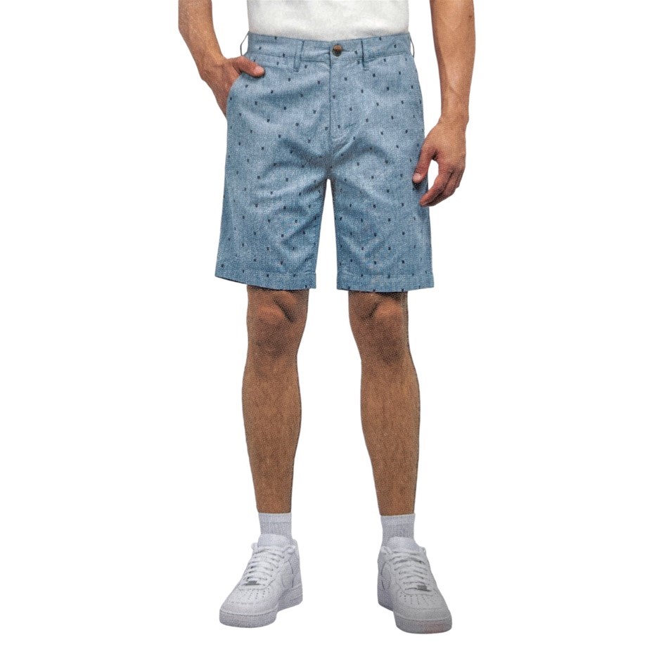 JACHS Men's Chambray Shorts, Size 40, 98% Cotton, Blue Geo.  Buyers Note -