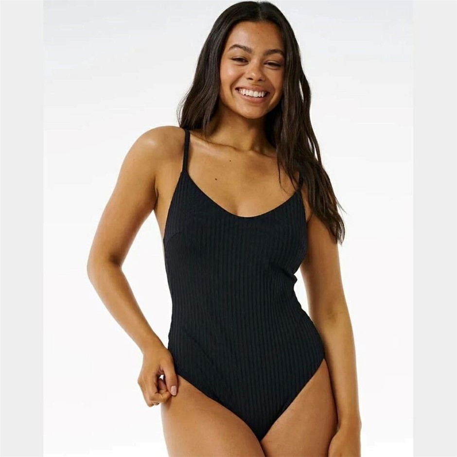 RIP CURL Women's Premium Cheeky One Piece Swim Suit - Black, Size 2XS. RRP: