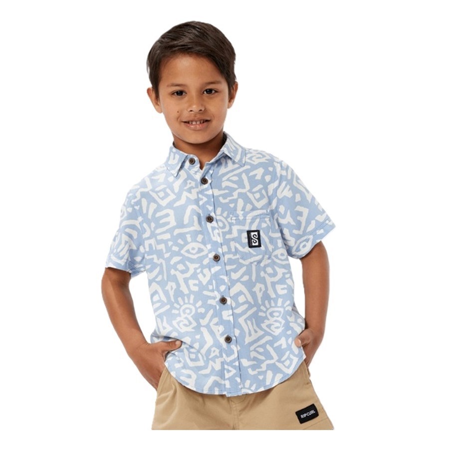 RIP CURL Boy's Search Short Sleeves Shirt, Size 5-6,  Spray Blue. RRP:$55.9
