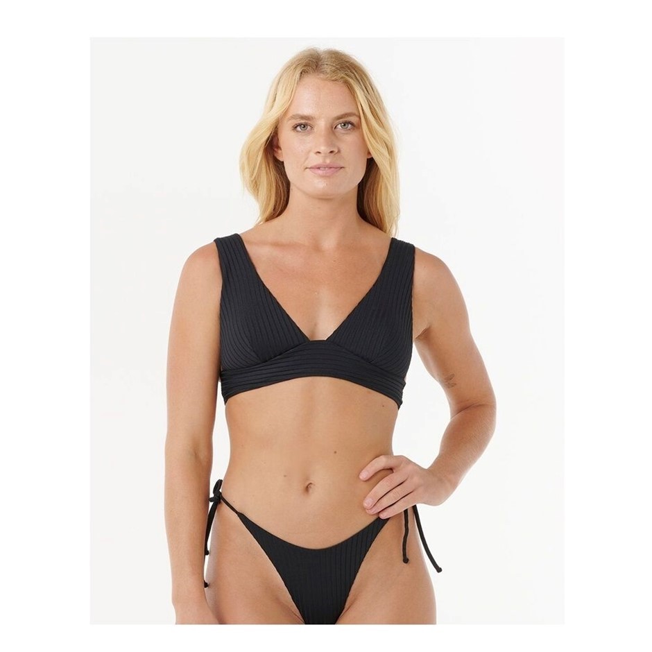 RIP CURL Women's Premium Surf D-DD Deep-V Bikini Top - Black, Size S. RRP: