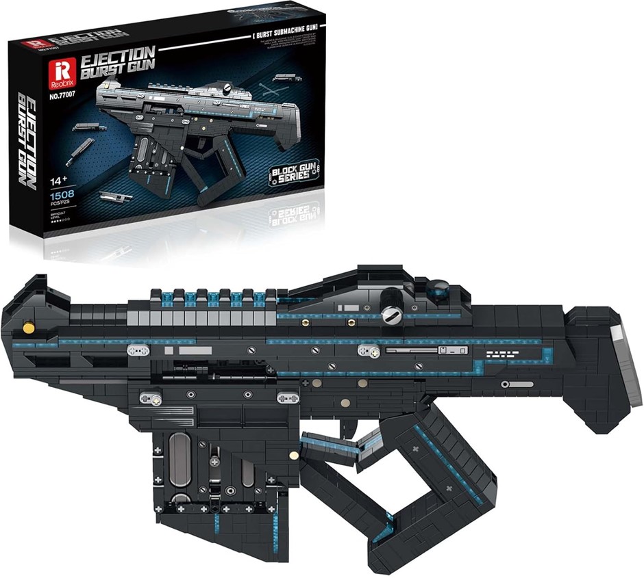 REOBRIX 77007 Gun Building Blocks Set, Submachine Gun Toy Model Kit with Mo