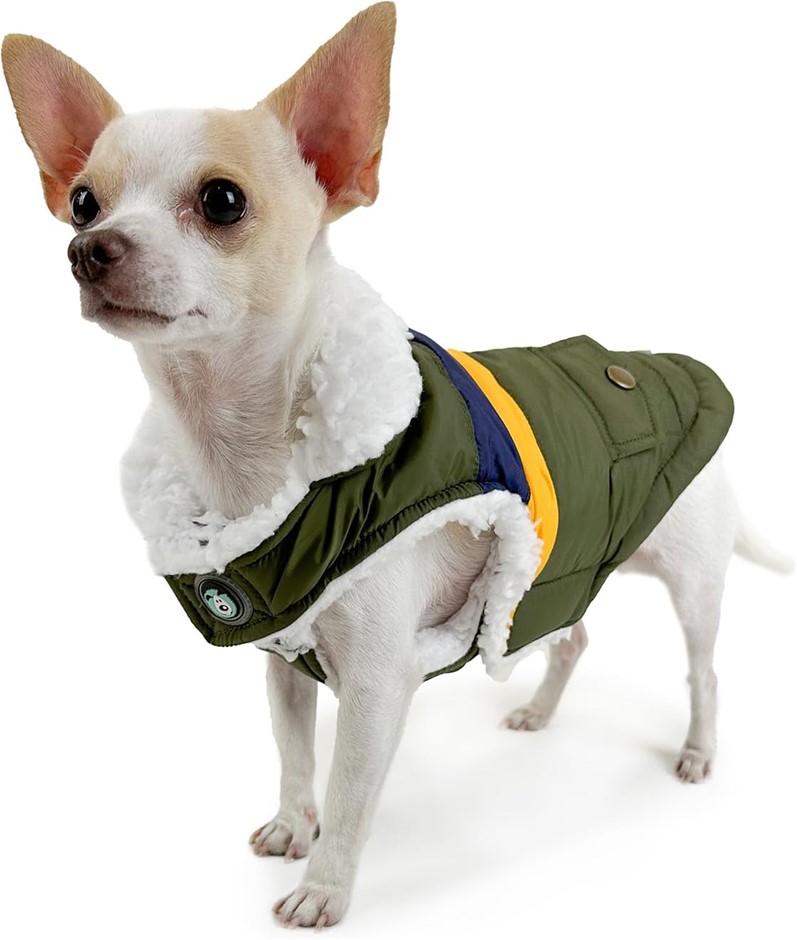 HUSKIMO Lightning Bolt Dog Coat, Olive, 46cm.