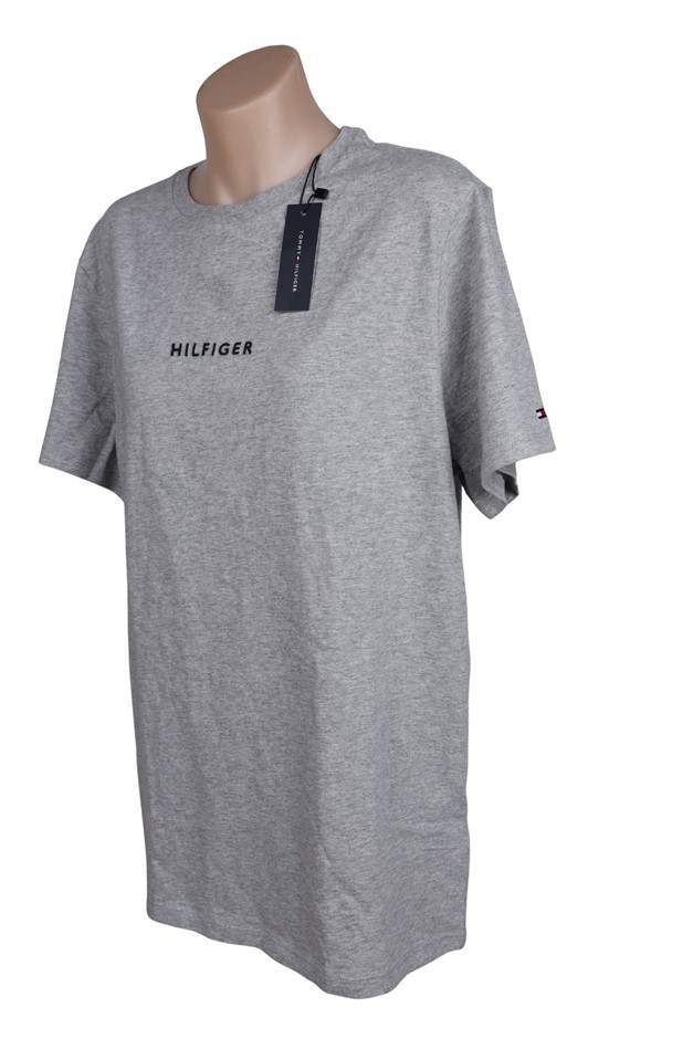 TOMMY HILFIGER Small SS Hilfiger Tee, Size 2XL, 100% Cotton, Light Grey (P6
