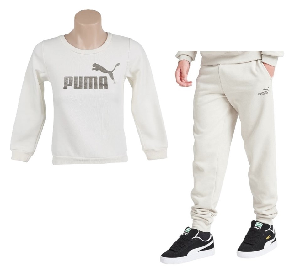 2pc PUMA Girls' ESS+ Fleece Set, Size M (12), Warm White/Bronze, 683382 & 6