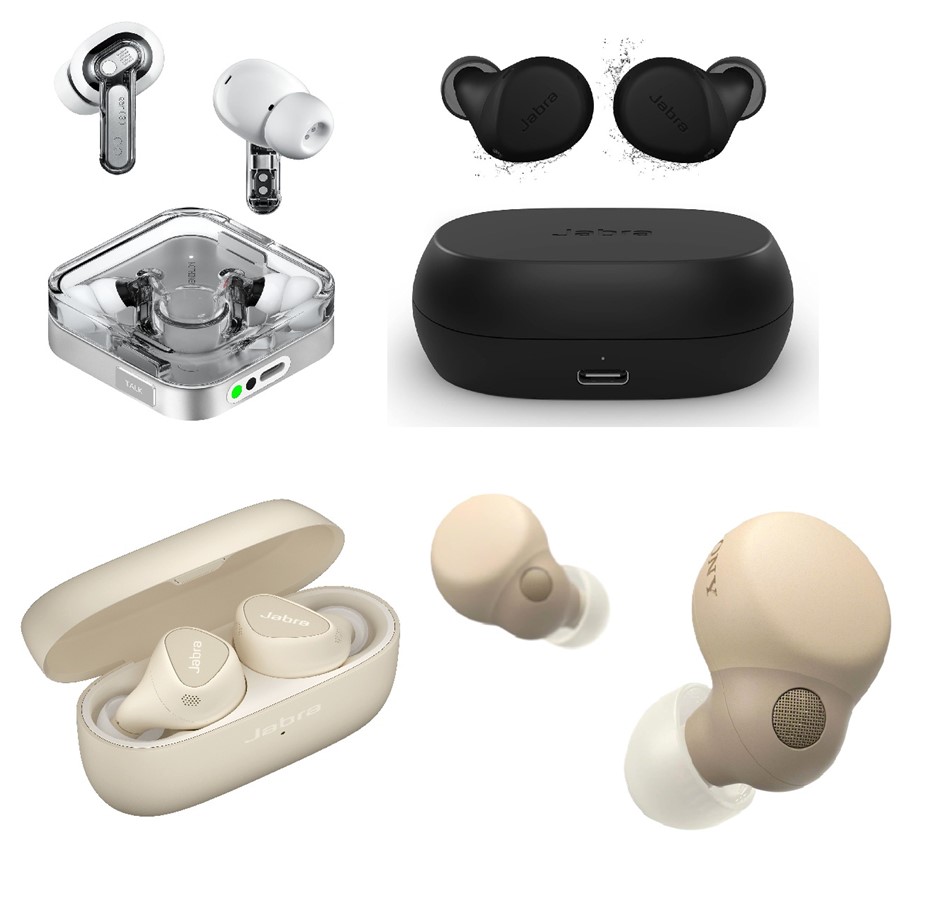 4 x Assorted Wireless Earbuds. 1 x NOTHING Ear 3. 1 x JABRA Elite 7 Active.