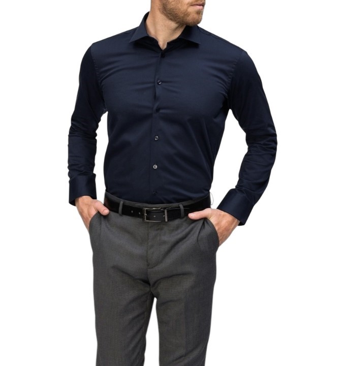 CALVIN KLEIN Slim L/S Oxford Shirt, Size S, 100% Cotton, Dark Navy (BDKS),