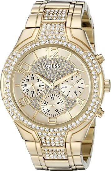 GUESS Women's 44mm Gold-tone Glitzy Sport Dress Watch, U0628L2.