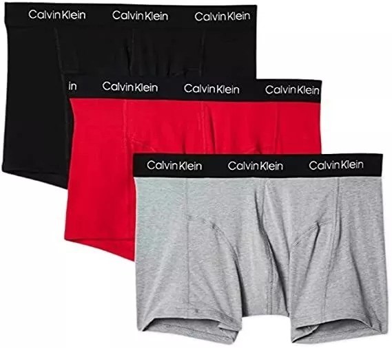 3-Pack CALVIN KLEIN Men's Stretch Trunks, Size M, 95% Cotton, Black/Red/Gre