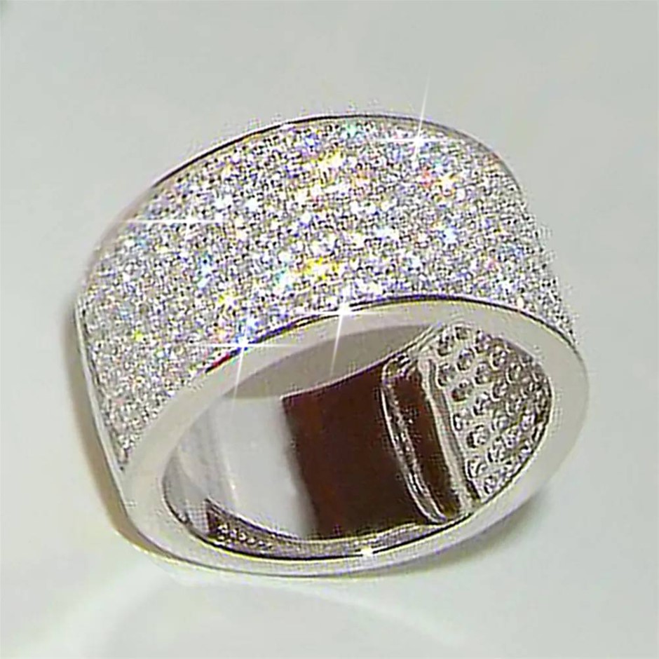 Designer Simulated Diamond Cluster Band Ring in Silver - US Size 8