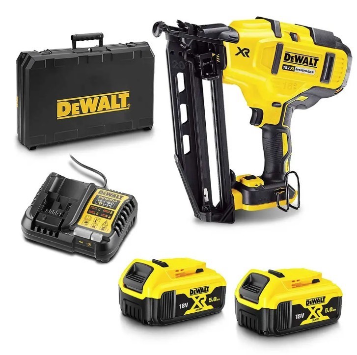 DeWALT 18V XR Brushless Finisher Nailer Kit c/w 2 x 5.0Ah & Charger.