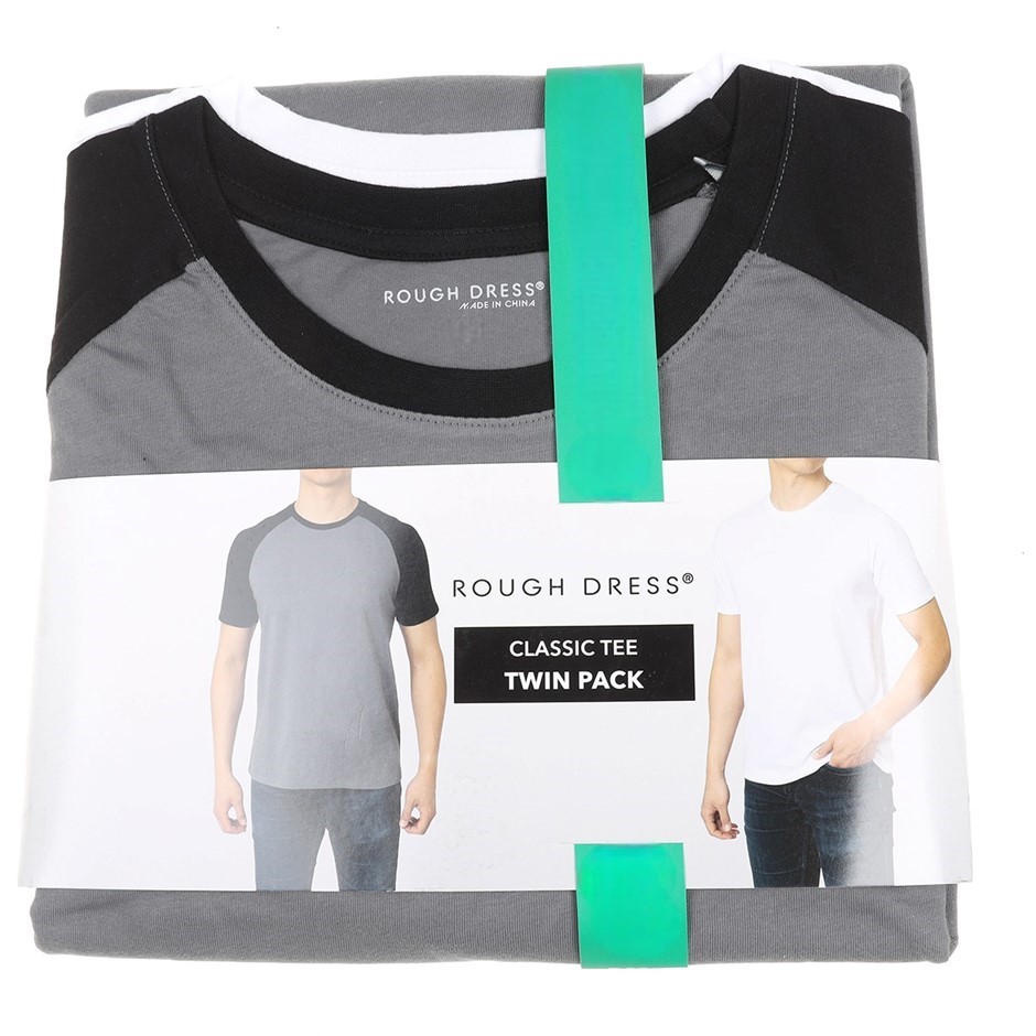 2 x ROUGH DRESS Men's Classic Tee Twin Pack, Size M, 100% Cotton, White & B