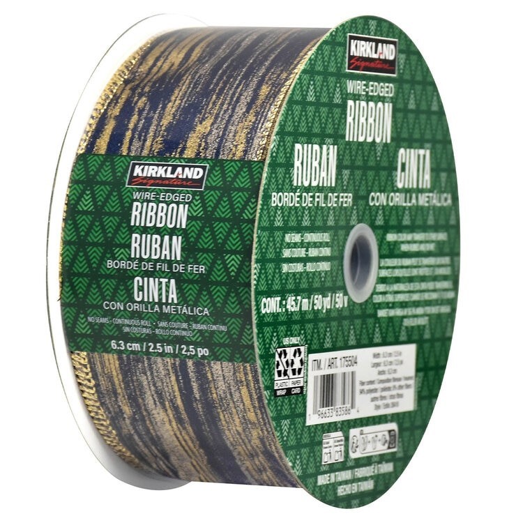 6 x SIGNATURE Wire-Edged Ribbon, Blue-Gold Stripes, 6.3cm x 45.7m / 50yd. N