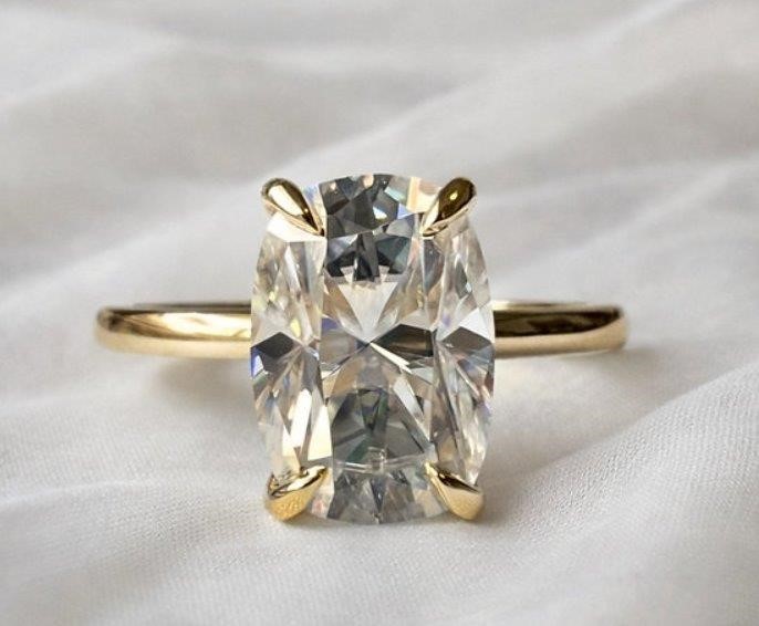 Certified 2.5ct Elongated Cushion Cut Moissanite Ring Solid 10K Gold