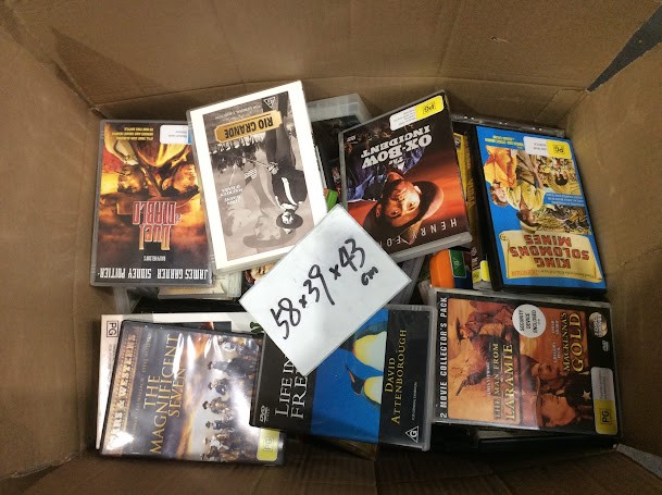 Mix Type DVDs with box dimensions are 58x39x43 cm