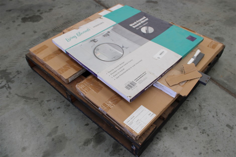 Flatpack Shelf and Rail Boxes and Black Framed Round Mirror