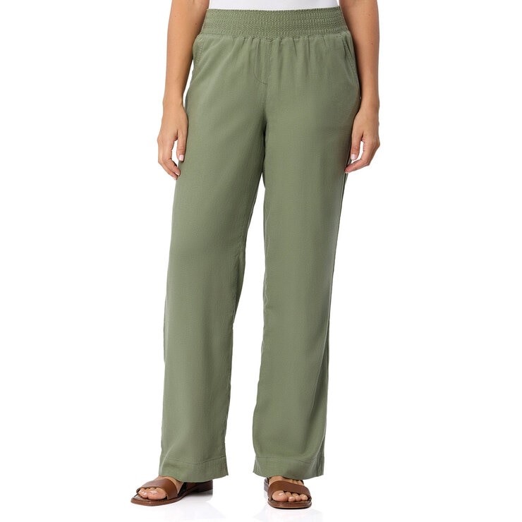 BRIGGS Women's Wide Linen Pant, Size L, 55% Flax, Olive Green. Buyers Note