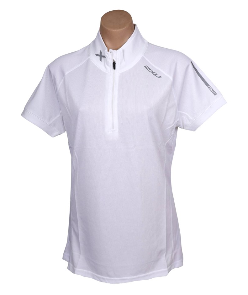 2XU Women's Short Sleeve Ziptech Polo Shirt, Size 3XL, White/Reflective. B