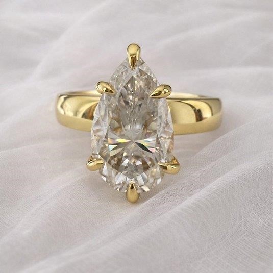 3ct Moissanite Pear Cut Wide Band Ring 18K Gold on Solid Sterling Silver