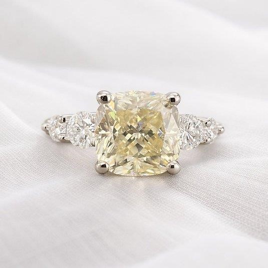 3ct Champagne Moissanite Cushion Cut Ring 18K Gold on Solid Sterling Silver
