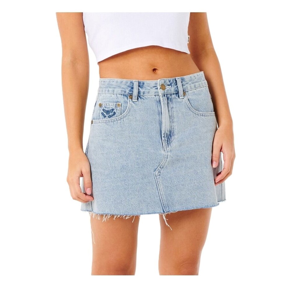 RIP CURL Women's Tabby Denim Mini Skirt, Size L, Vintage Blue. RRP: $89.99.