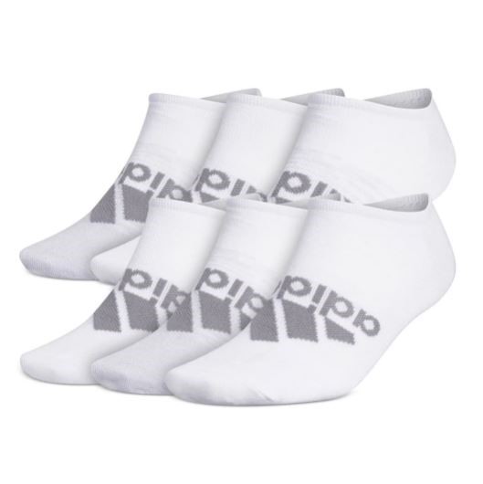 ADIDAS Men's 6pk Superlite No Show Socks, Shoe Size 6-12, White/Grey.