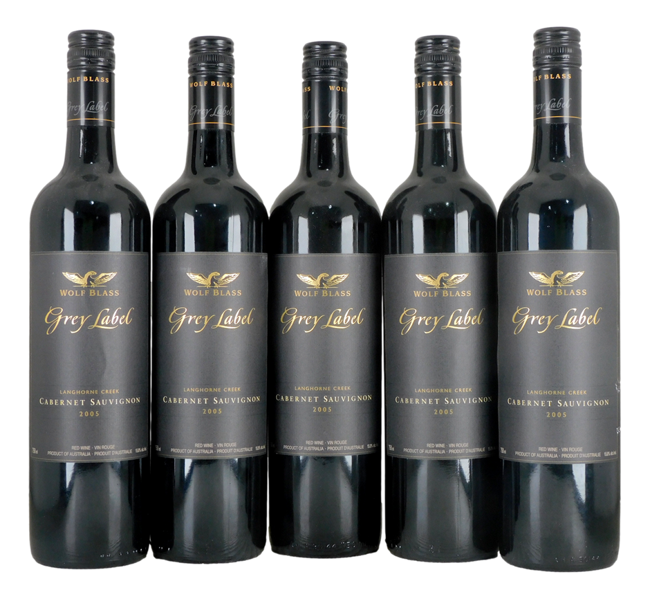 Wolf Blass Grey Label Cabernet Sauvignon 2005 (5x 750mL), SA.