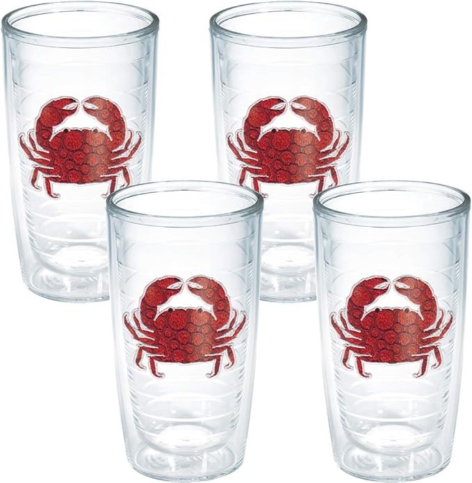 TERVIS Tumbler, 16-Ounce, Red Crab, 4-Pack, Clear.