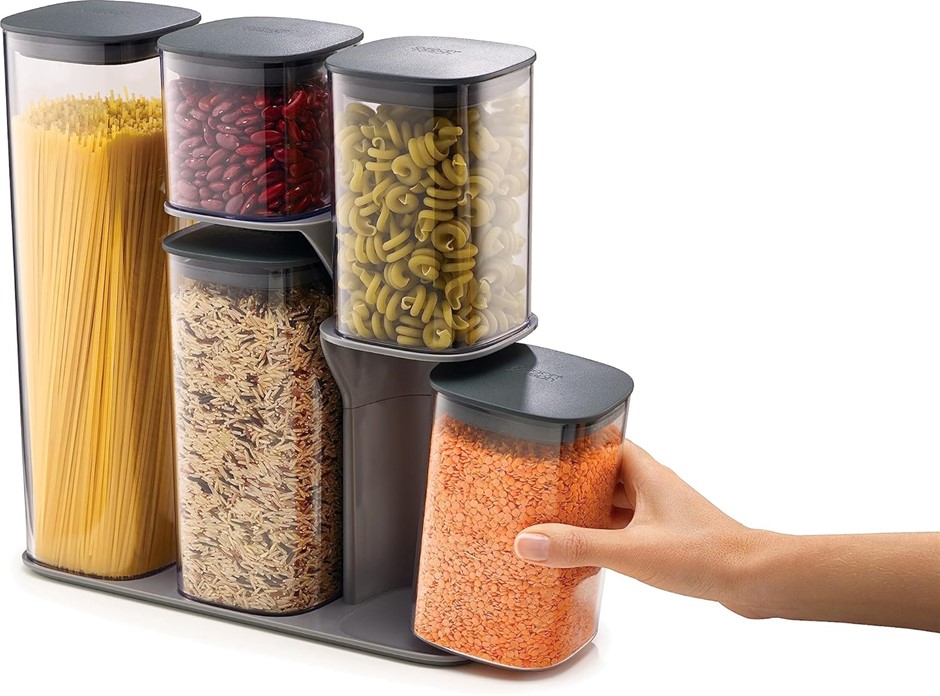 JOSEPH JOSEPH Podium Dry Food Storage Container Set with Stand, 5-piece, Gr