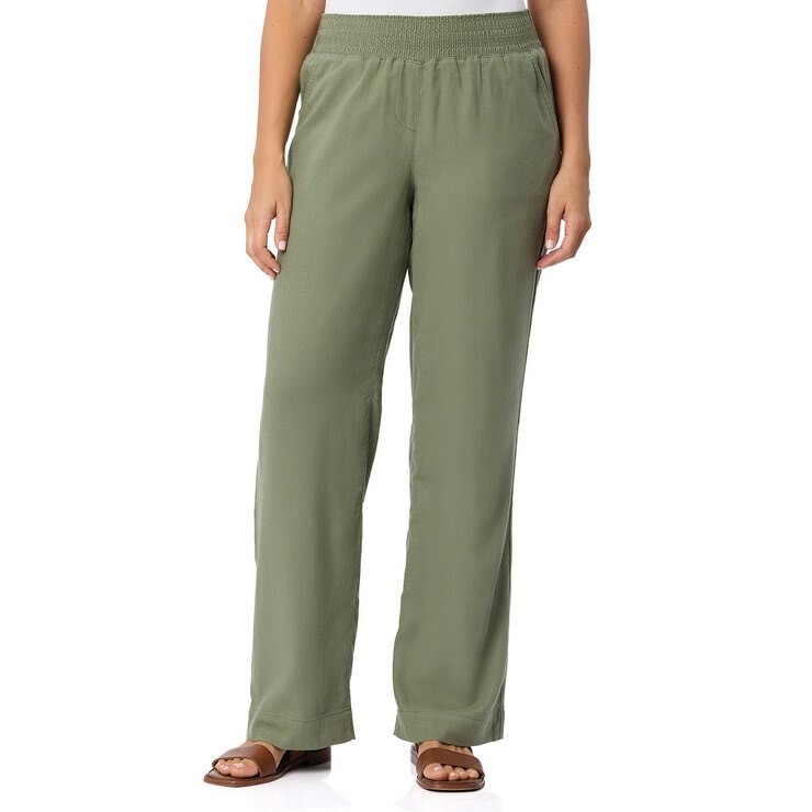 BRIGGS Women's Wide Linen Pant, Size L, 55% Flax, Olive Green.  Buyers Note