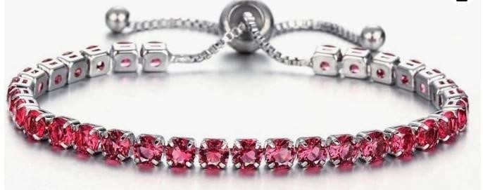 Red stones 925 Sterling Silver Tennis Bracelet (s925)-Adjustable