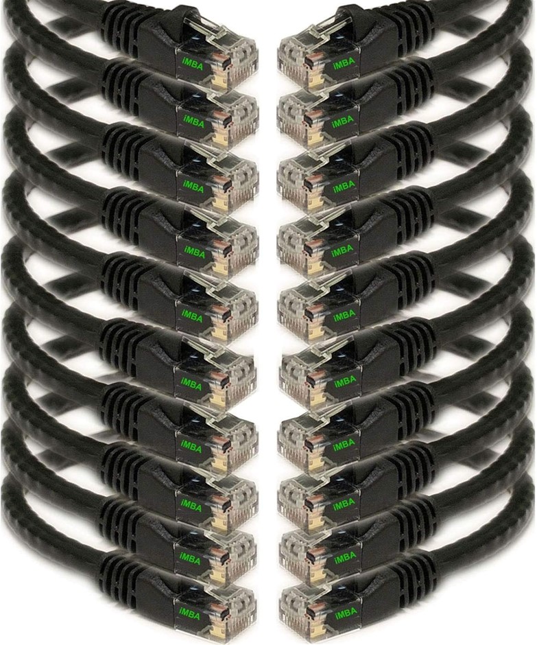 iMBAPrice 25' Cat5e Network Ethernet Patch Cable, 10 Pack, Black (IMBA-CAT5