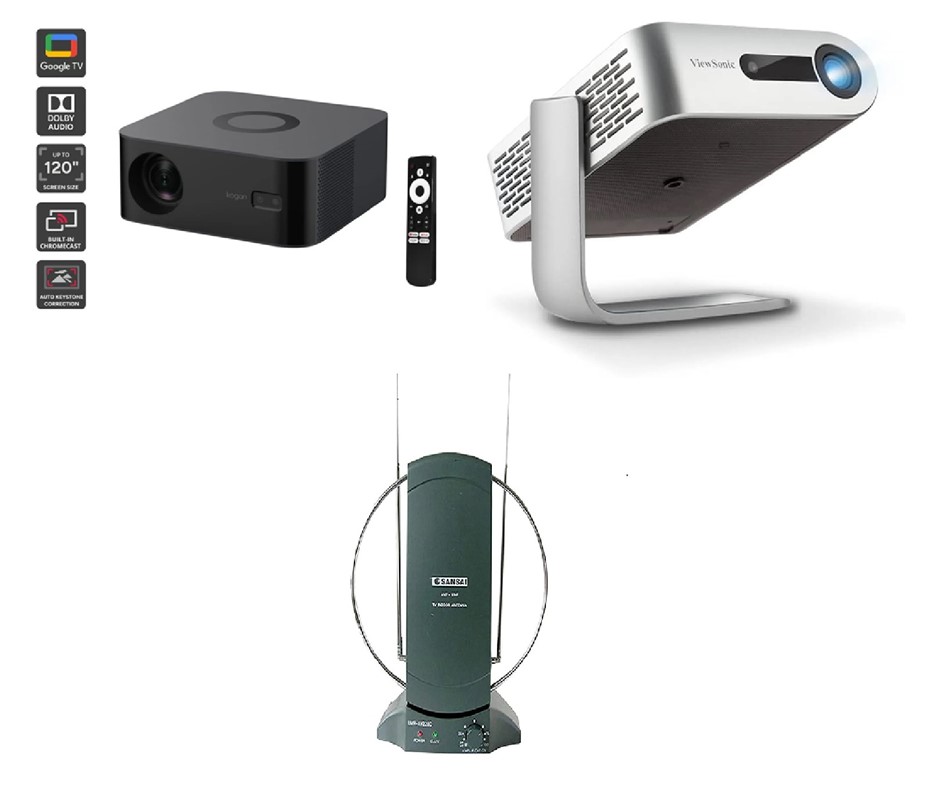 3 x Assorted Home Media Devices. 1 x KOGAN Smart AI Google TV Projector. 1