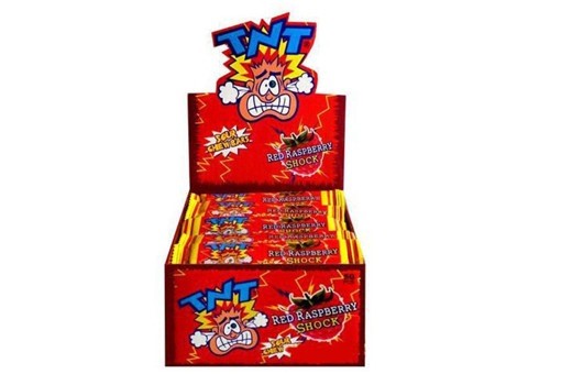18 x Box of 80pc TNT SHOCK CHEWS RASBERRY. Best Before: 25/03/2026.