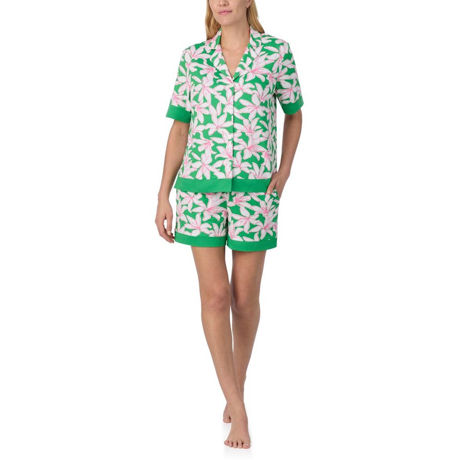 ROOM SERVICE 2pc Notch Collar PJ Set, Size 2XL, Incl: Top & Shorts, Green.