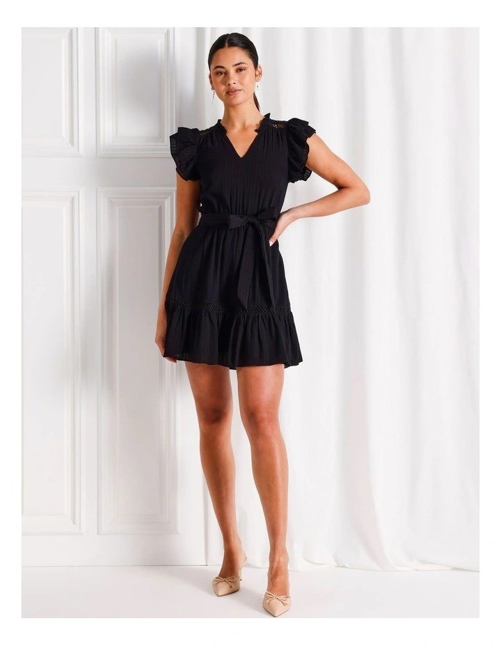 TOKITO Cotton Blend Ruffle Tiered Mini Dress, Size 10, Black. RRP: $119.95.