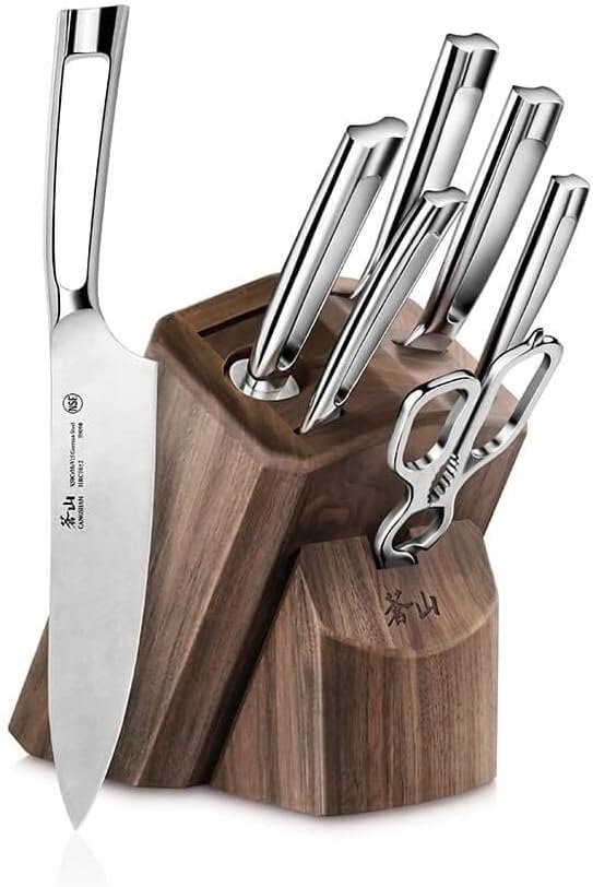 CANGSHAN N1 Series German Steel Forged 7-Piece Knife Block Set, Walnut. NB: