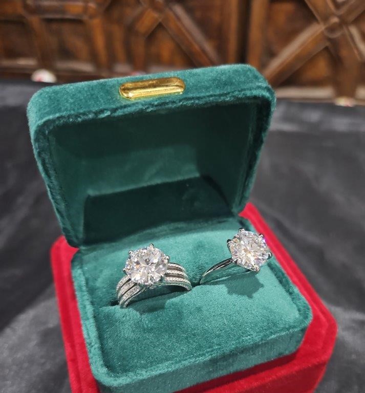 2pcsx5.0ct GRA Moissanite White -925 Sterling Silver Ring -7 US