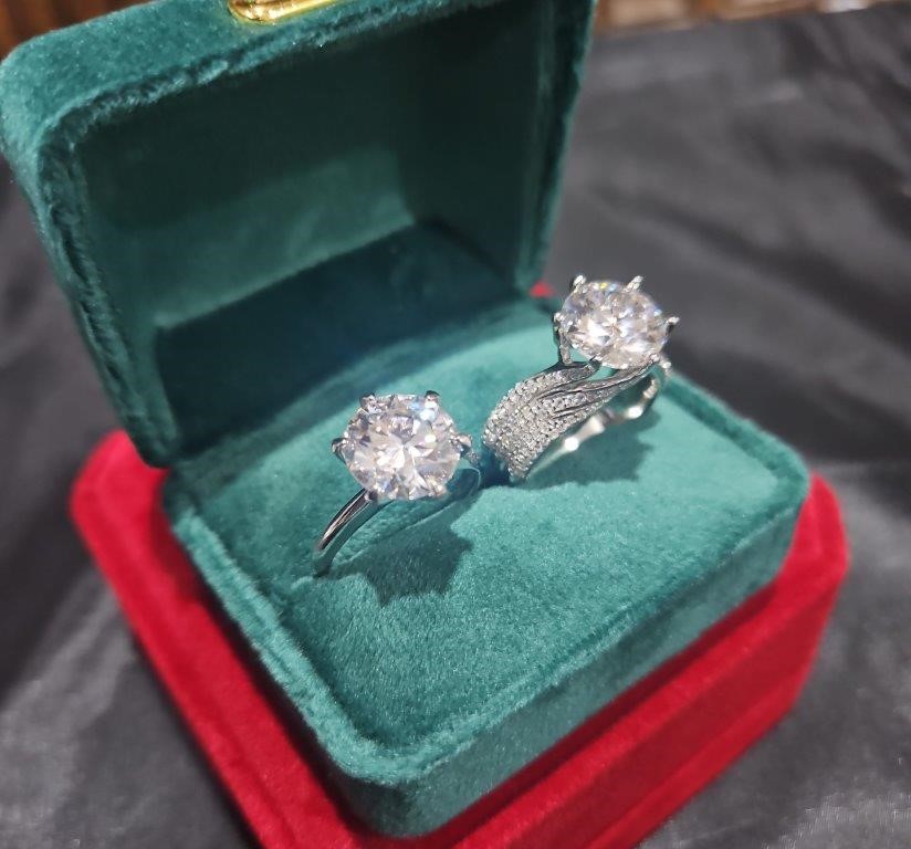 2pcsx5.0ct GRA Moissanite White -925 Sterling Silver Ring -9 US