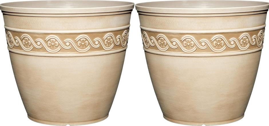 2x Classic Home and Garden Corinthian Resin Flower Pot Planter, Desert Tan,