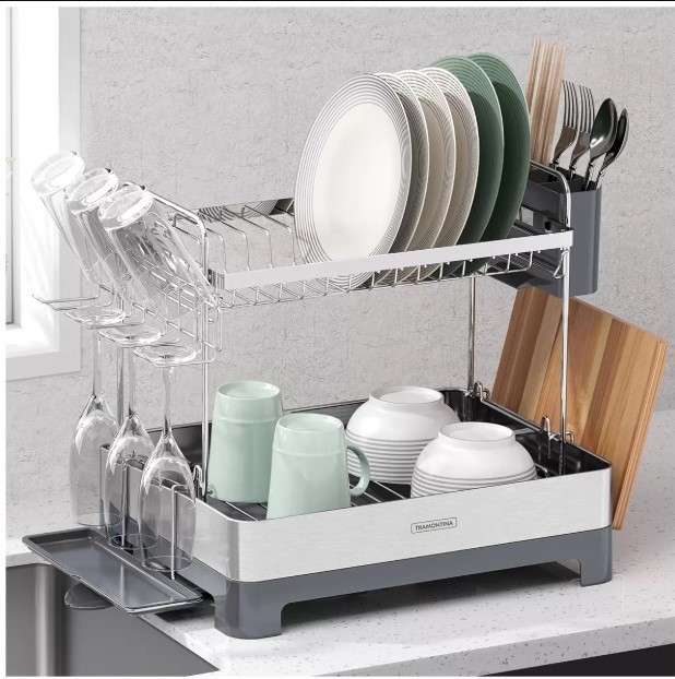 TRAMONTINA Stainless Steel 2-Tier Dish Drying Rack. N.B: Damaged packaging.