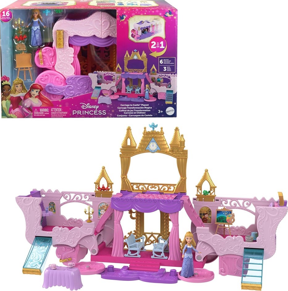 DISNEY PRINCESS Mattel Toys, Carriage to Castle Transforming Playset with A