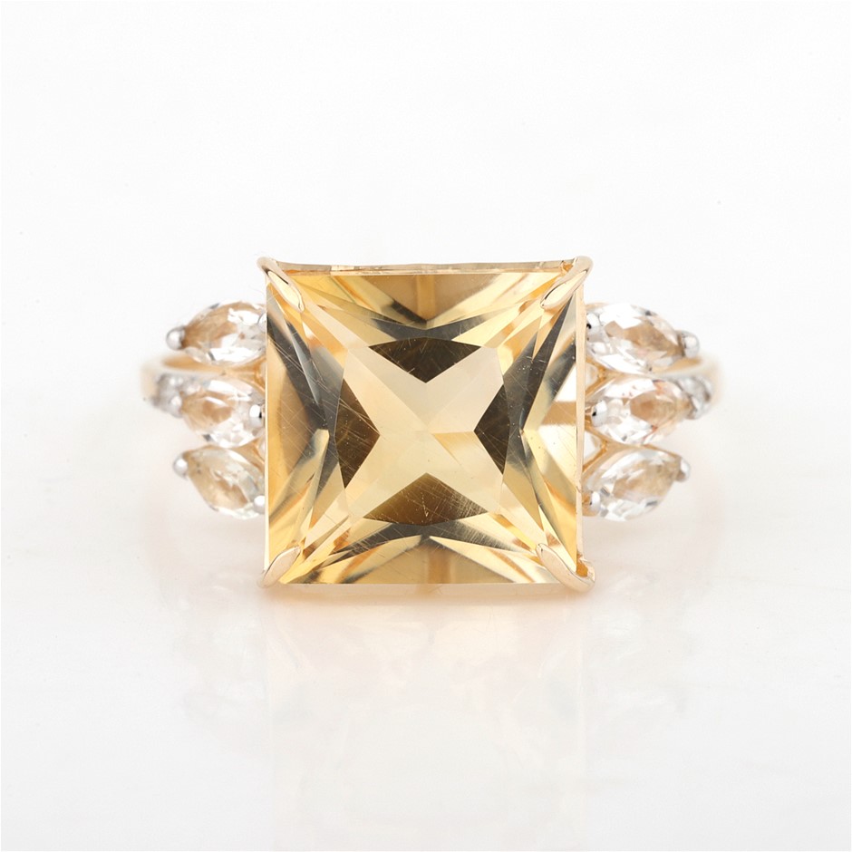 Yellow Gold Natural Citrine & Diamond Ring with Valuation