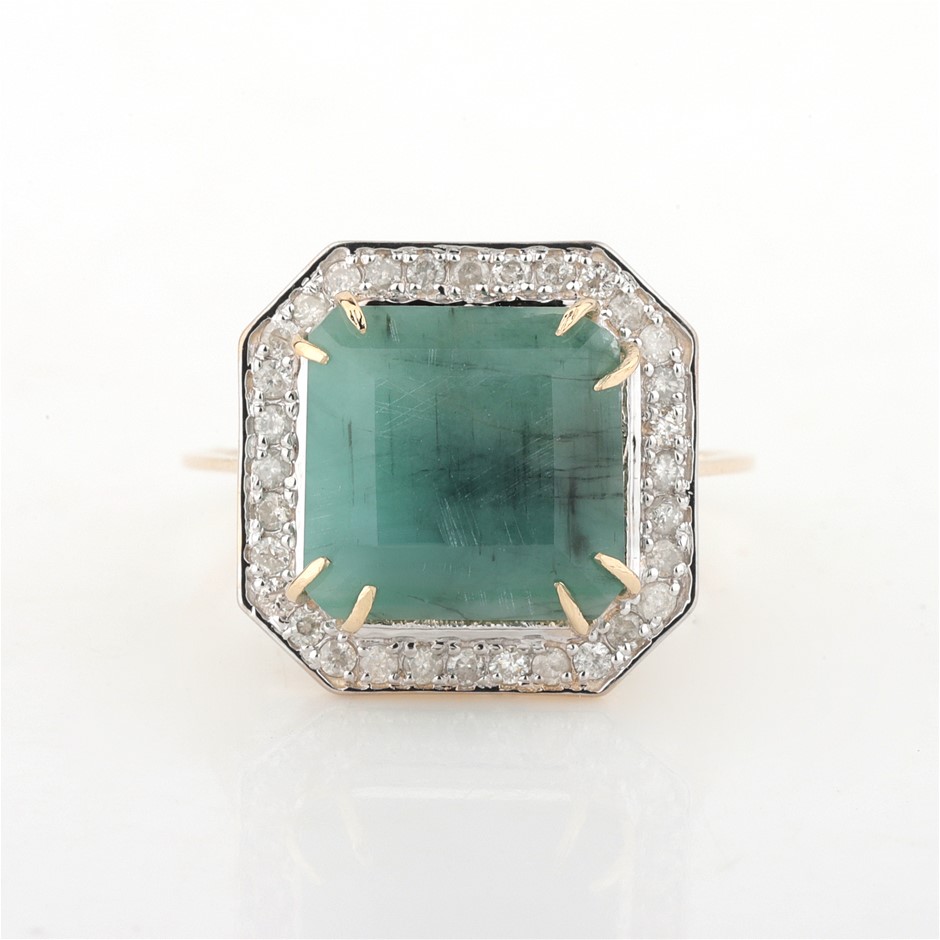 Yellow Gold Natural Emerald & Diamond Ring  with Valuation