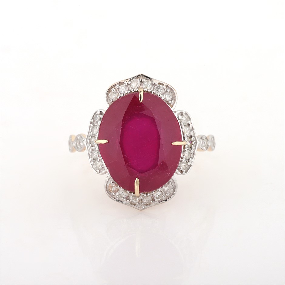 Yellow Gold Natural Ruby & Diamond Ring with Valuation