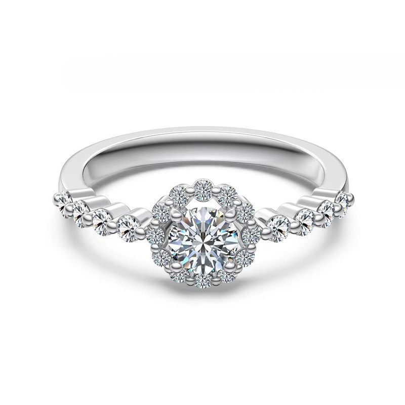 0.86ct Round Cut GRA Certified Moissanite 925 Sterling Silver Ring - Size 9