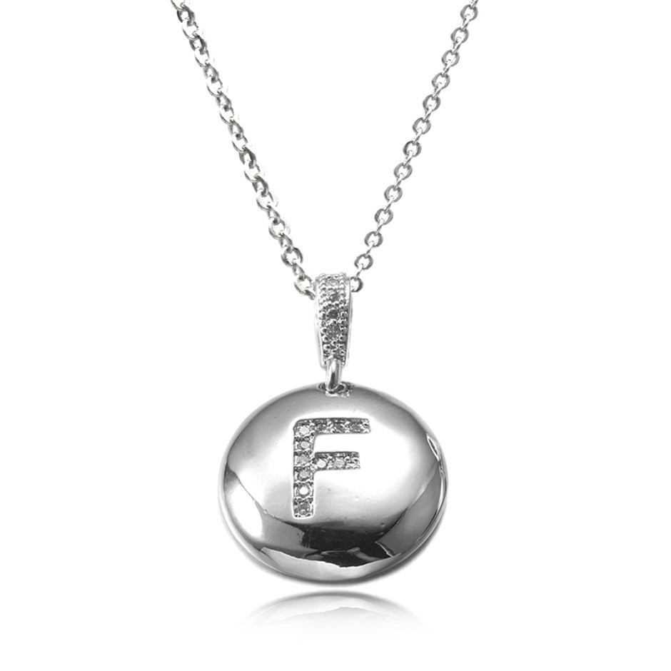 Letter 'F' Platinum Plated with CZ Pendant Necklace