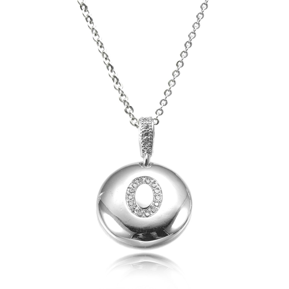 Letter 'O' Platinum Plated with CZ Pendant Necklace