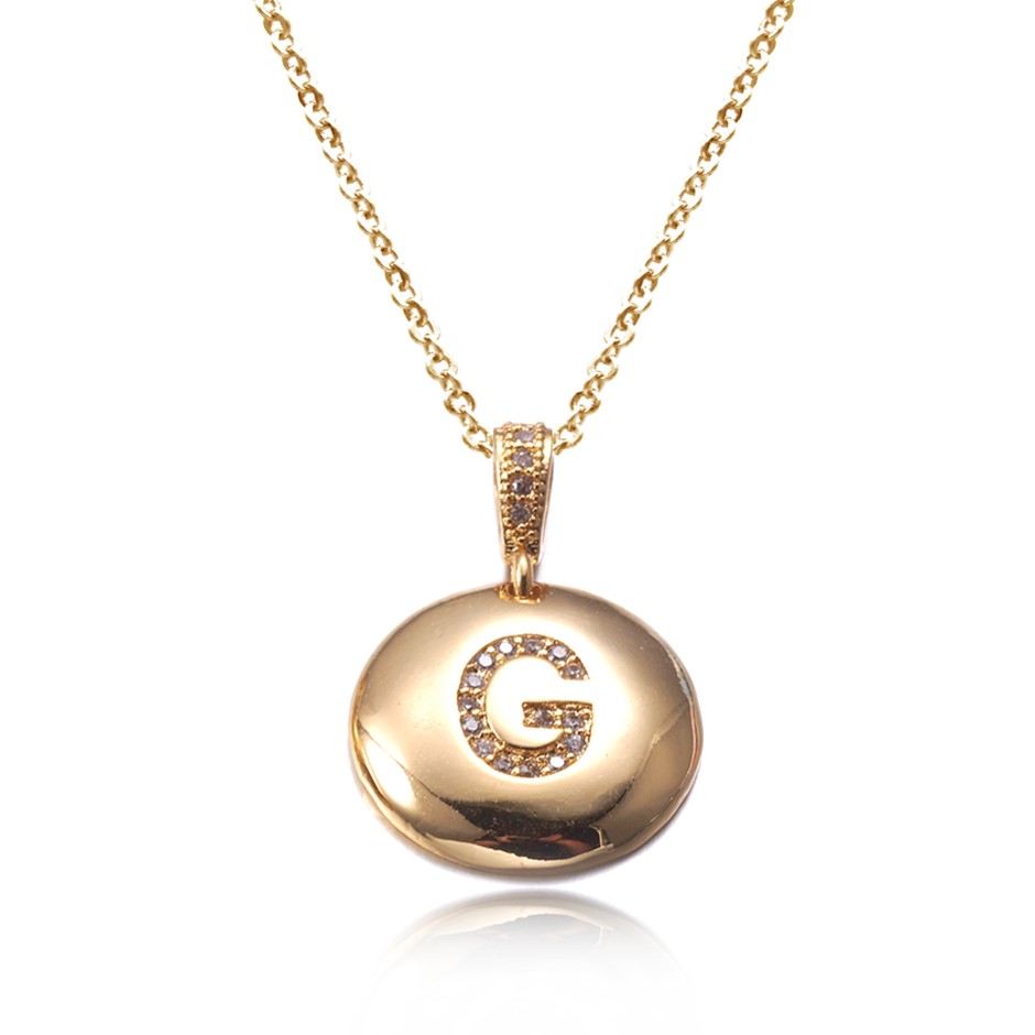 Letter 'G' Gold Plated with CZ Pendant Necklace