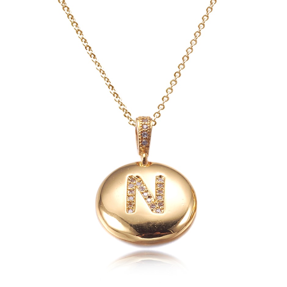 Letter 'N' Gold Plated with CZ Pendant Necklace