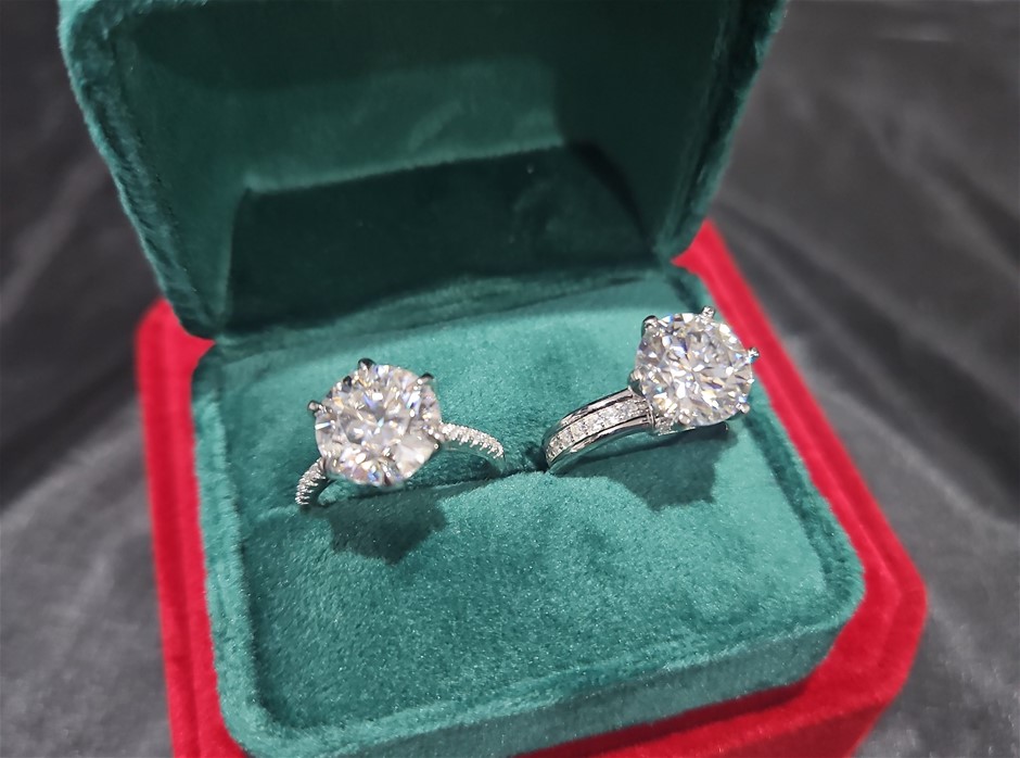 2pcsx5.0ct GRA Moissanite white -925 Sterling Silver Ring -8 US